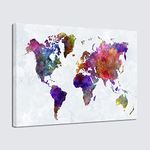 Wieco Art Colorful Vintage World Map Canvas Prints Wall Art Pictures for Living Room Bedroom Home Decorations Large Modern Stretched and Framed Grace Abstract Landscape Giclee Artwork