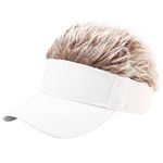 Malaxlx Unisex White Sun Visors Hat with Brown Fake Spiked Hair Novelty Wig Adjustable Baseball Cap Golf Hat