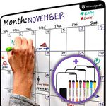 Large Dry-Erase Magnetic Monthly Calendar + Free Bonus: 3 Grocery/to-Do List Whiteboards (Organizer/Planner) for Kitchen Fridge - Full Set: 8 Markers + Eraser | Stain Free | Vertical