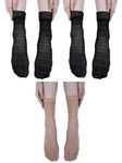 NEXT2SKIN Women Nylon Sheer Stripe Pattern Ultra-Thin Ankle Length Without Thumb Transparent Socks - Pack Of 3 (Black/Skin)