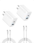 iPhone 15 Charger, Anker USB C Charger Block, 2-Pack 20W Fast Wall Charger for 15/15 Pro/Pro Max/iPad Pro and More, with 2 Pack 5 ft USB-C Cable