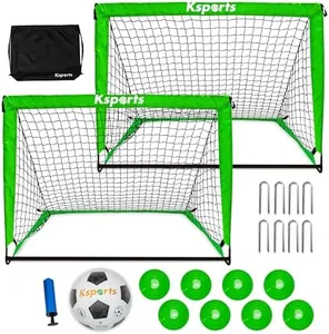 Ksports Portable Soccer Goal(s) |Soccer Net for Backyard Training| Includes Nylon Wound Soccer Ball with Pump, 6/8 Soccer Training Cones &String Knapsack Carry Bag |Available in 4'x3' & 6'x4' Versions
