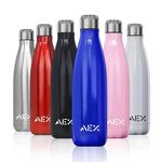 AEX Insulated Water Bottle | Double Wall Vacuum Stainless Steel Flask Water Bottle | Leak Proof Hot Cold Sports Water Bottle | Reusable | 500ml Glossy Blue Water Bottle