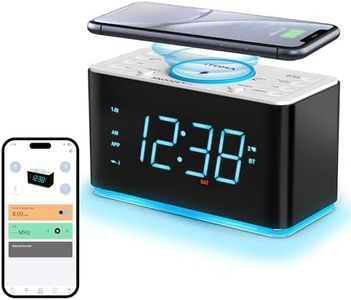 Alarm Clock Radio with 15W Wireless Charger, APP Control, FM Radio, Bluetooth, Two Charging Ports, Dual Alarm, Sleep Timer, Snooze, Dimmer, NightLight &1.4" Ice Blue LED Display Clock Radio iTOMA 207A