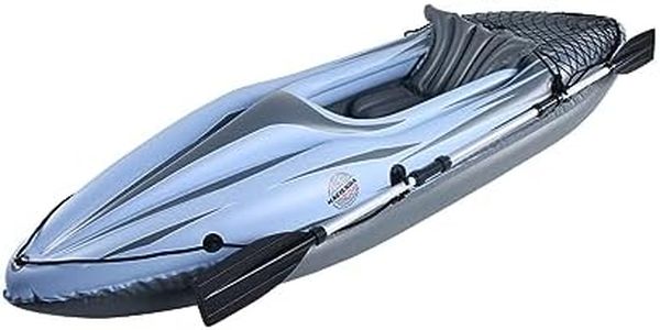 LENOXX Inflatable Single Person Kayak - 100kg Capacity, Cargo Net for Extra Storage, Grab Lines for Quick Upright, Adjustable Aluminium Oar - Ideal for Lakes & Mild Rivers, Lightweight PVC Material