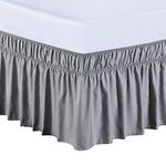 MEILA Wrap Around Bed Skirt Three Fabric Sides Elastic Dust Ruffled 24 Inch Tailored Drop,Easy to Install Fade Resistant-Grey, Queen/King