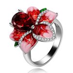 Uloveido Women Silver Color Rose Flower Rings Enamel Crystal Wedding Cocktail Tea Party Wedding Promise Jewellery Valentine'S Day Gifts for Girls (Size q) RA627