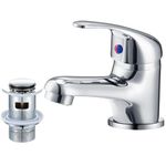 WasserRhythm Bathroom Sink Taps with Pop up Waste Mono Basin Taps Single Lever Chrome Hot and Cold Mixer Tap