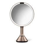 simplehuman 8" Round Sensor Makeup Mirror with Touch-Control Dual Light Settings, 5x Magnification, Rechargeable and Cordless, Rose Gold Stainless Steel