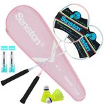 Senston 2 Player Badminton Rackets Graphite Shaft Lightweight Badminton Racquets - Including 1 Bag/2 Rackets/2 Shuttlecocks/2 Grip - Blue/Pink