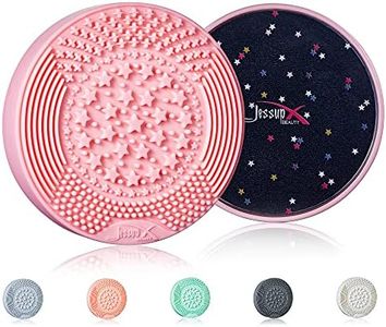 Jessup Makeup Brush Cleaning Mat with Color Removal Sponge, 2 in 1 Silicone Makeup Brush Cleaner