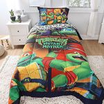 Teenage Mutant Ninja Turtles Twin Bedding Set EXPRESSIONS (4 Piece Set, Bed in Bag) Includes Reversible Comforter, Flat Sheet, Fitted Sheet & Pillowcase (Official Teenage Mutant Ninja Turtles Product)