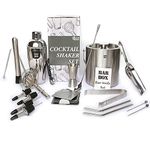 Bar Box 22 Piece Cocktail Shaker Set - Food Grade Stainless Steel Bartender Kit Ice Bucket Set and Coasters - Perfect Kitchen Accessory and Birthday Gift for Husband - Ideal Bar Set Drinks at Home