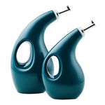 Rachael Ray Serveware Ceramic EVOO Oil and Vinegar Dispensing Bottle Set, 2 Piece, Teal