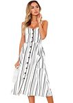 YMING Women's Party Summer Dress Sleeveless Dress Stripes Dress V Neck Dress White XL