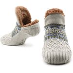 CityComfort Slipper Fluffy Socks for Women Men Heat Holding Sock Knitted Socks Wool Sherpa Fuzzy Bed Slippers One Size Non Slip (Grey)