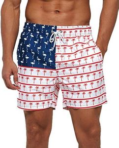 SILKWORLD Mens Bathing Suit Swim Trunks Quick Dry Summer Swimsuit Swim Shorts with Pockets,FlamingoTree,Small