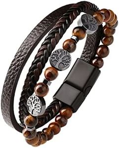 Dochais Pulsera Hombre,Pulsera De Cuero Genuino,Vikingo Árbol De La Vida Pulsera, Piedra Natural Pulsera Trenzada,Con Cierre De Imán,Joyería Regalos Para Hombres,Negro/Marrón (1Pcs) (A, marrón)