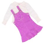 Cutecumber Girls Twill,Bubble Georgette & Hosiery Pinafore Dungree Dress with Top Style Full Sleeve Inner & a Sling Bag.CC7562D-PURPLE