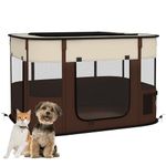 PawHut Dog Pen, Pet Playpen, Portable Foldable Dog Cat Playpen with Storage Bag for Puppies, Rabbits, Kittens, Guinea Pigs, 94 x 74 x 60cm - Brown