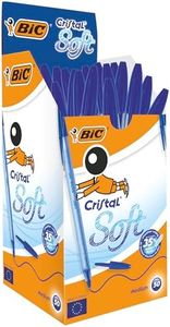 BIC Cristal Soft - Stylos-Bille Pointe Moyenne (1,2 mm) pour une Ecriture Ultra-Douce - Bleu, Boîte de 50