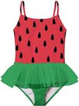 swimsobo Girls One Piece Swimsuit Colorful Mermaid Bathing Suit Cute Swimwear for 2-10 Years, Watermelon, 7-8 Years