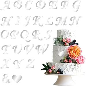 Gyufise 28Pcs Silver Acrylic Alphabet Cake Toppers DIY Custom Cupcake Toppers A-Z Letter Mirrored Gold Picks for Personalized Name Cake Decorations Wedding Baby Shower Birthday Party Supplies