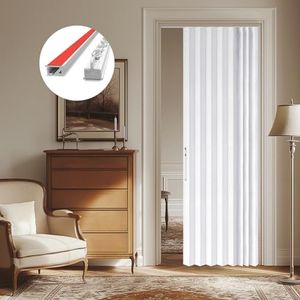 AJAZZ 100% Blackout Magnetic Door Curtain Patio Door Curtain Invisible Folding Door for Bedroom Living Room Accordion Doorway Curtain Sets Included Tracks (1Panel, 43W x 79 L, White)
