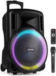 Fenton FT15LED MK2 15" Portable PA System - 800W Bluetooth Wireless Speaker with Microphone, Rechargeable Battery, LED Lights, USB & MicroSD Playback for Party, Karaoke and Events