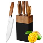 lapelux 6-Piece Knife Set with Block,Kitchen Knife Sets with Sharpener,Stainless Steel Knivese for Cutting Meat/Vegetables/Fruit, Slicing, Dicing..., (DJ-HB)