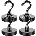 LOVIMAG Magnetic Hooks Heavy Duty, 80lbs Magnet Hooks for Cruise Cabin with Epoxy Coating, Black Cruise Magnetic Hooks for Hanging, Strong Magnets with Hooks for Ceiling, Classroom, Kitchen- 4 Pcs