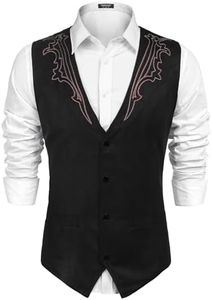 COOFANDY Men's Suede Leather Suit Vest Casual Western Vest Jacket Slim Fit Vest Waistcoat (Small, Black (With Pattern)*)