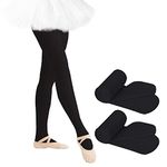 Ballet Tights Girls Dance Tights Ultra Soft Footed Tights School Students Leggings Pantyhose for Kids Girls 2 Pack (Black, M)