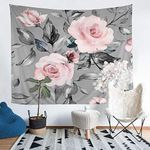 Loussiesd Rose Floral Print Tapestry Girls Women Romantic Flowers Pattern Wall Blanket for Kids Adult Chic Gray Wall Hanging Botanical Bedding Throw Blanket Room Decor Large 58x79