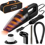 BY-POWER Car Vacuum Cleaner, Portable High Power Mini Handheld Vacuum Cleaner for Wet and Dry Cleaning, Up to 8000 PA, 12V DC, 16 Ft Cord with Bag, Auto Accessories Kit with 2 Filters for Car Interior