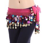 VRITRAZ Women's Chiffon Belly Dance Hip Scarf Waistband Belt Skirt Mixed Colors Beads And Golded Coins 56 Rose