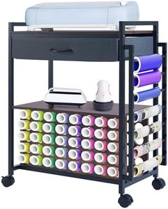 Garvee Craft Organizers and Storage Cart, Vinyl Roll Storage and Organization Holder Compatible with Cricut Machine, Heat Press Stand Table with Wheels & Drawer for Craft Room, Black