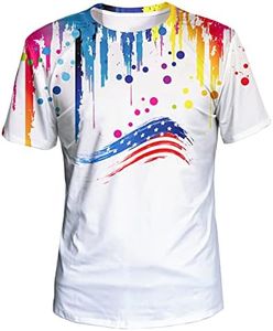 Asylvain Unisex 3D Graphic T-Shirt Colorful Design Short Sleeve Crewneck Digital Tee for Young, Usa Flag - White, Small