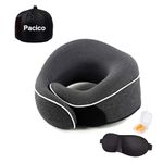 Pacico Travel Pillow, Neck Pillow, 100% Pure Memory Foam Sleeping Pillow for Car, Train and Airplane, Travel Kit with 3D Contoured Eye Masks and Earplugs (Dark Grey)