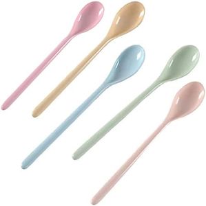 Dadamong 5Pcs Melamine Long Handle Mixing Spoon 7.2 Inch, Coffee Spoons Colorful Plastic Latte Machiatto, Tall Iced Tea, Ice Cream Sundae, Cocktail, Hot Chocolat Stirring Longdrink Spoons