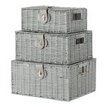 LIVIVO Set of 3 Resin Woven Wicker Hamper Basket Storage Box with Lid and Lock (Set of 3 Grey)