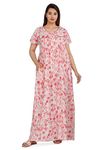 Urali Women's Printed 100% Cotton Maxi Night Gown (Pink, 3XL) - T408