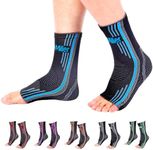 Doc Miller - Ankle Brace for Sprained Ankles, Achilles Tendonitis, Compression Support Sleeves for Women & Men, Best Brace for Pain Relief, Stability & Plantar Fasciitis Sock, 1 Pair, Blue, Medium