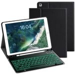 VOWUBO Keyboard Case for iPad 9.7 inch 6th 2018 / 5th Gen 2017/ Air 2 2014, Pencil Holder, 7 Color Back-lit, iPad Pro 9.7 inch Case with Keyboard Wireless Magnetic Detachable, Thin Slim Folio, Black