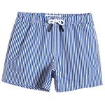 MaaMgic Little Boys' Swimming Shorts Beach Trunk Toddler Swim Shorts Boardshorts Lightweight Beach Shorts Adjustable Waist All Age,Blue White Stripe,10-12 Years