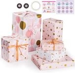 Bigqin 6 Sheets Pink Gift Wrapping Paper Set 70 * 50cm Recycled Gift Decorative Paper for Christmas Birthday Valentine's Day Mother's Day Holidays, with Ribbons Stickers and Tape