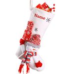 Personalized Christmas Stockings, Custom Name Christmas Stocking with 3D Snowman/Elk/Santa Claus Doll, 18.5" Xmas Stockings for Family Christmas Ornaments