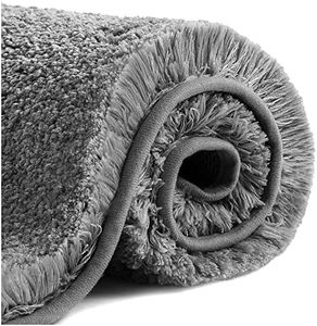 VANZAVANZU Upgraded Extra Large Non Slip Bath Mat 24"x36" Soft Absorbent Fluffy Thick Microfiber Cozy Throw Bathroom Rugs with Waterproof Backing for Tub Shower Bathroom Floors Accessories (Dark Gray)