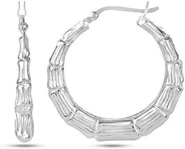 LeCalla Sterling Silver Jewelry Bamboo Design Hoop Earrings for Girl