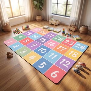 Pastel Numbered Classroom Seating Rug: 9x12 Educational Area Floor Carpet